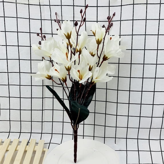 Artificial Magnolia Flower, Single Stem Silk Magnolia for Home and Wedding Decor, Realistic Fake Flower Arrangement for Vase, White Color, 1 Piece