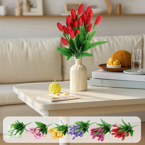 Artificial Magnolia Flower Stem | 7 Heads | Plastic Lifelike Floral Decor | Waterproof Sunproof Branch | Flexible Iron Wire | 13.7 in | Single Piece | Multiple Colors