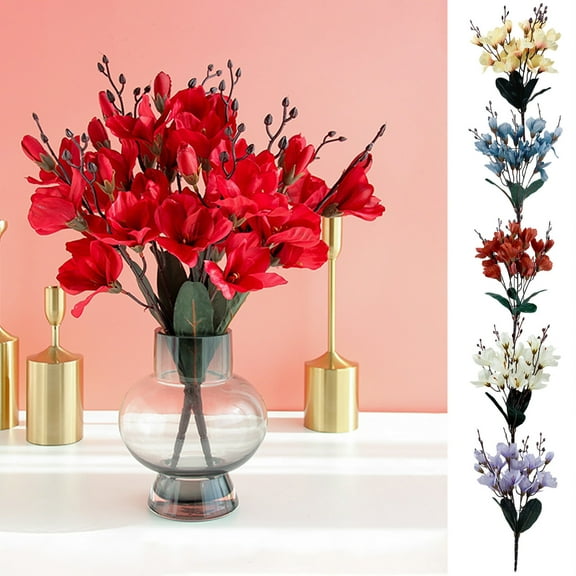 Artificial Magnolia Flower Stem | Real Touch Faux Floral Décor | High-Simulation Multi-Branch | Soft Polyester | 44cm | White Red Blue Purple Yellow | Home Office Wedding Arrangement