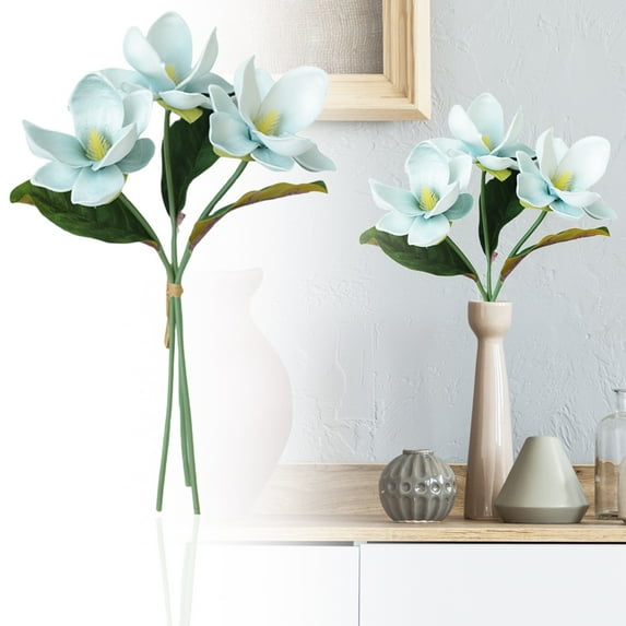 Artificial Magnolia Flowers, 3pcs Silk Magnolia Flower Real Touch Branches for Home Decor