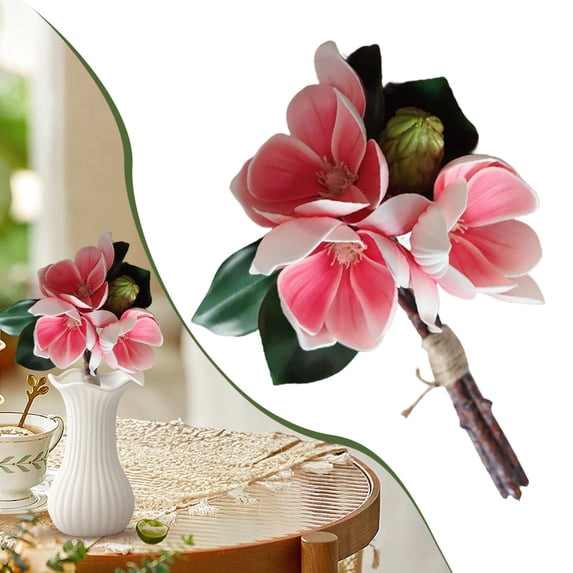 Artificial Magnolia Flowers -9.8" Long White Magnolia Stem Flower, Faux Wedding Flower Bouquet Vase Floral Arrangement for Table Centerpiece Wedding Holidays Party Home Decor