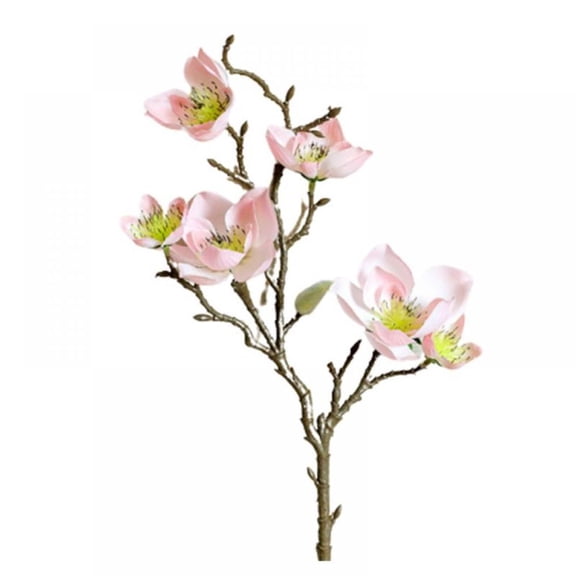 Artificial Magnolia Flowers, Fake Real Touch Magnolia Bouquet for Floral Arrangements, White Silk Long Stem Magnolia with Green Leaves for Tall Vase Home Office Decor