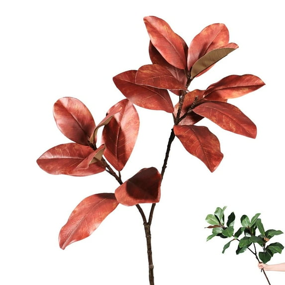 Artificial Magnolia Leaves Branches, Green Realistic Magnolia Leaves Real Touch, Faux MagnoliaLeaf Stems, Fake Greenery Picks Twigs for Home Office Table Vase Decoration