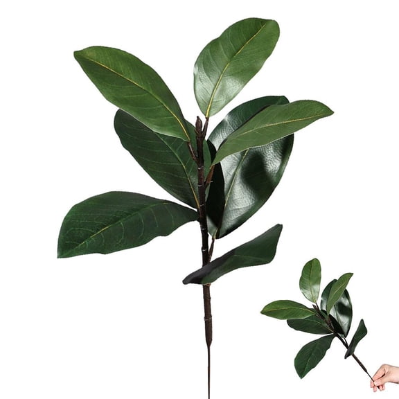 Artificial Magnolia Leaves Branches, Green Realistic Magnolia Leaves Real Touch, Faux MagnoliaLeaf Stems, Fake Greenery Picks Twigs for Home Office Table Vase Decoration