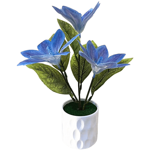 Artificial Magnolia Silk Flower Potted Plant With Three-Bloom Design For Home Decor, Wedding centerpieces, Living Room, Bedroom And Study Tabletop Display(Blue)