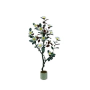 Artificial Magnolia Tree, 5FT Artificial Tree Plants Outdoor Faux Plants in Pot, Artificial Flower for Outdoors Front Porch Decor, Indoor Home Decor