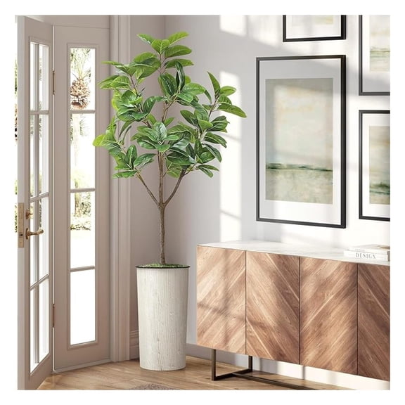 Artificial Magnolia Tree, 70 Inch Indoor Outdoor Fake Tree in Swirl Planter