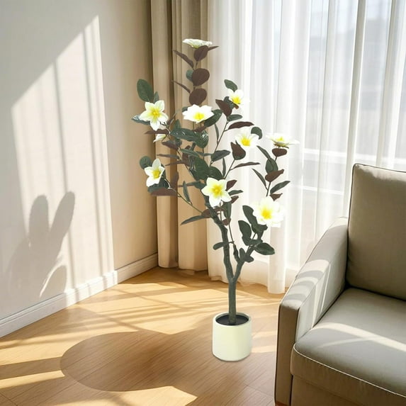 Artificial Magnolia Tree Faux Flowering Tree in Pot for Indoor Outdoor Decor, Artificial Plant with Blooming Flowers and Leaves for Home Office Garden Decor