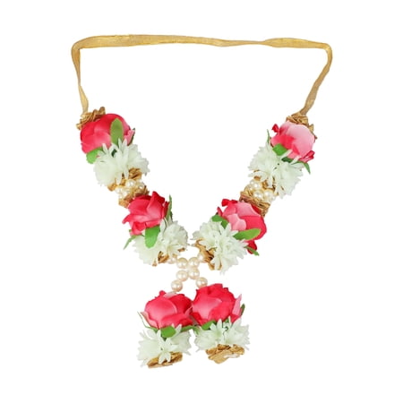 Artificial Mala Rose Flower Ribbon Garland Haar for Idol with Bead God Statue Accessories Pooja Sringar Article Ornament Indian Traditional Festival New year Gifts Decoration(Size:-5")(White,Pink)