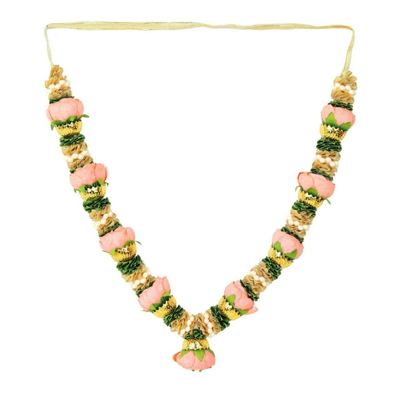 Artificial Mala Rose Flowers Ribbon Garland Haar Mala for Idol-Mala God Statues Accessories Pooja Sringar Articles Ornament Indian Traditional Festival New year Gifts Decorations (Size:-12")(Orange)