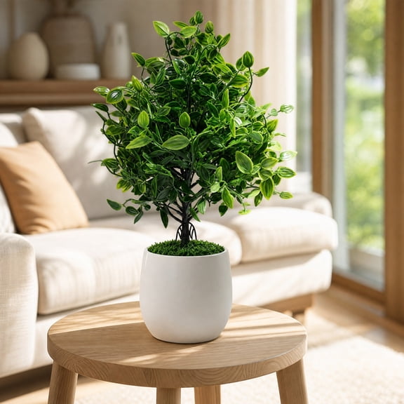 Artificial Mandala Trees with Ground Spikes UV Resistant Faux Greenery Shrubs Fake Shrubs for Outdoors, Realistic Faux Plants Bushes for Garden Porch Yard Patio Decor (Green, 19.6")