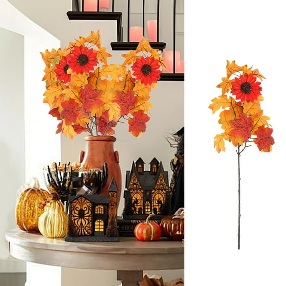 Artificial Maple Branches - 27" Fall Foliage Stems for Indoor/Outdoor Decor (Thanksgiving Centerpiece and Year-Round Home Landscaping)