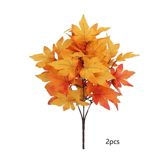 Artificial Maple Leaf Bouquet, 2pc Fall Harvest Stems, Halloween Thanksgiving Photography Prop & Vase Fillers, Real Touch Autumn Leaves, Rustic Wedding Decor, Yellow