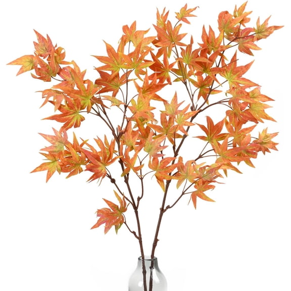 Artificial Maple Leaf Branch Autumn Leaves 2 Pcs Fall Maple Leaf Stem for Home Kitchen Christmas Festival Thanksgiving Autumns Decoration