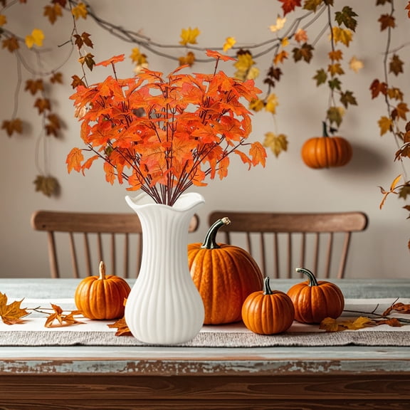 Artificial Maple Leaf Branches Fall Decor Red Autumn Foliage Stems for Holiday Centerpiece - Thanksgiving Table Halloween Vase Fillers(A)
