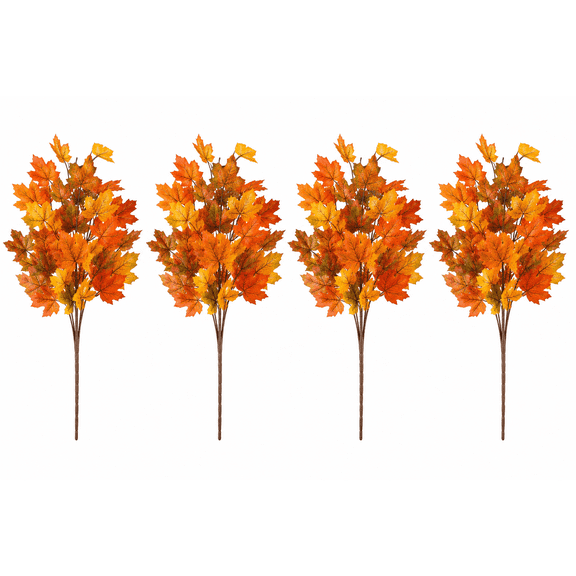 Factory Direct Craft 20" Artificial Autumn Maple Leaf Bushes, Set of 4, Faux Fall Foliage Stems for Seasonal Arrangements & Thanksgiving Dcor