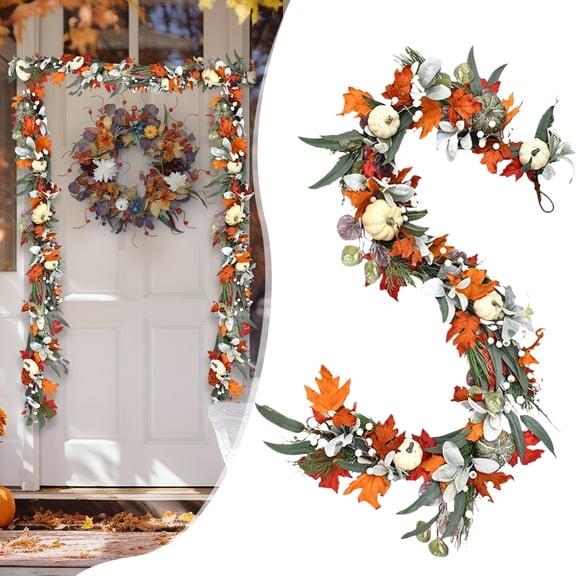 Artificial Maple Leaf Fall Garland, 6ft Flexible Bendable Autumn Vine Wreath for Thanksgiving Halloween Christmas, Fireplace Mantel Door Frame Table Runner Indoor Outdoor Seasonal Decor