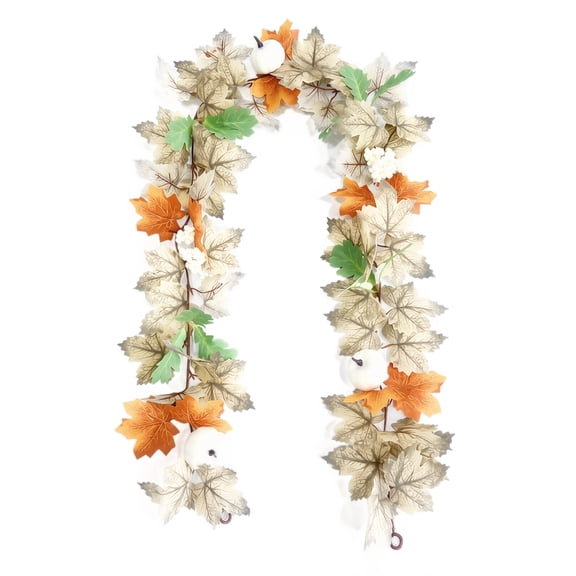 Artificial Maple Leaf Garland, 36 Heads White Orange Green Fall Foliage, 1 Pack 70.9 inch Long Hanging Vine, for Thanksgiving Home Wall Stairway Mantel Front Door Porch Indoor Outdoor Autumn Harvest