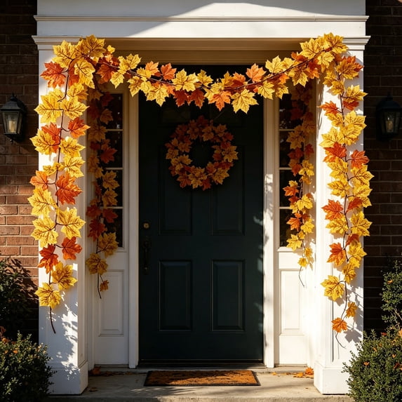 Artificial Maple Leaf Garland 6.6FT Fall Fake Hanging Foliage for Halloween Thanksgiving Decorations Indoor Outdoor Home Wall Fireplace Door Autumn