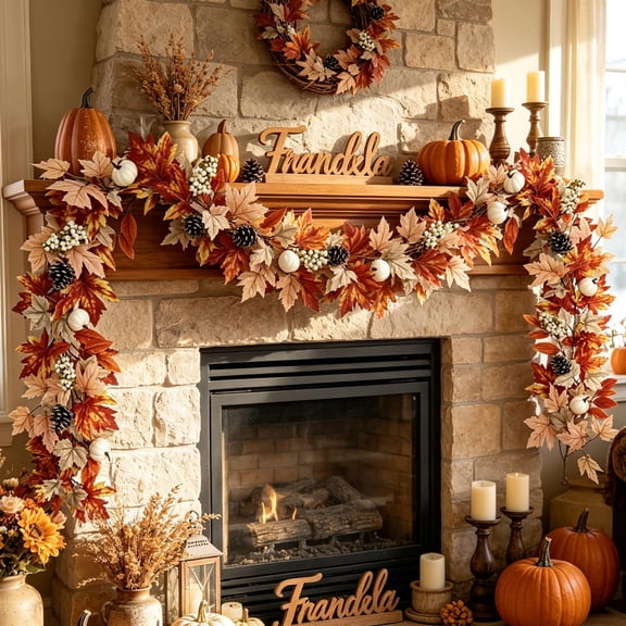 Artificial Maple Leaf Garland 78.7 Inch Fall Faux Leaf Vine for Halloween Thanksgiving Party Home Wall Fireplace Decor Plastic Hanging Rattan Decoration for Table Arch Aisle Wedding Festival