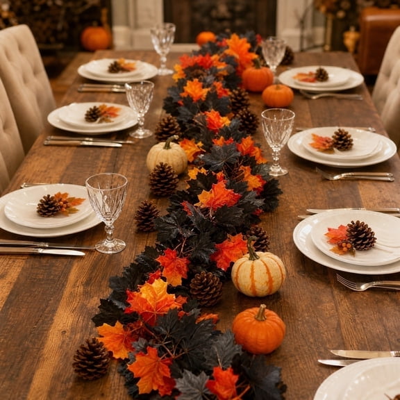 Artificial Maple Leaf Garland,Black Red Fall Vine Decoration,Flexible Hanging Rattan,Thanksgiving Halloween Fireplace Decor,Front Door Wall Railing Accent,Reusable Seasonal Home Decoration