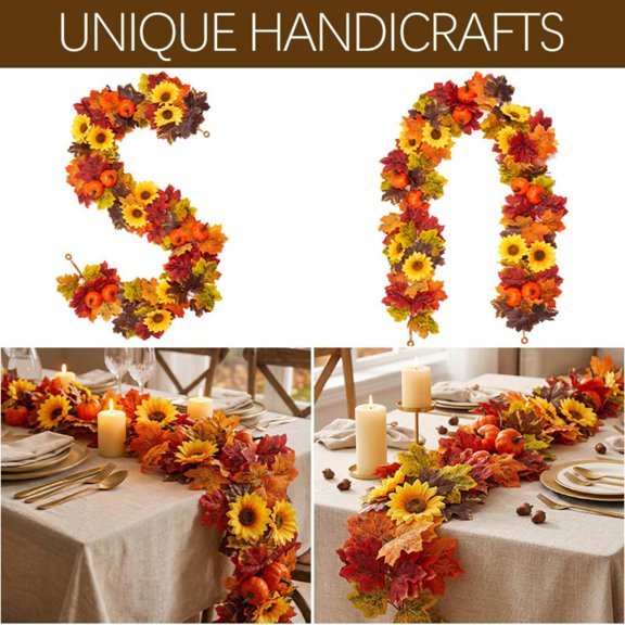 Artificial Maple Leaf Garland for Fall Seasonal Decorating, Flexible Artificial Foliage Shapes Easily Around Long Seasonal Display Areas, for Home and Seasonal Display, with Simple Placement, Style C