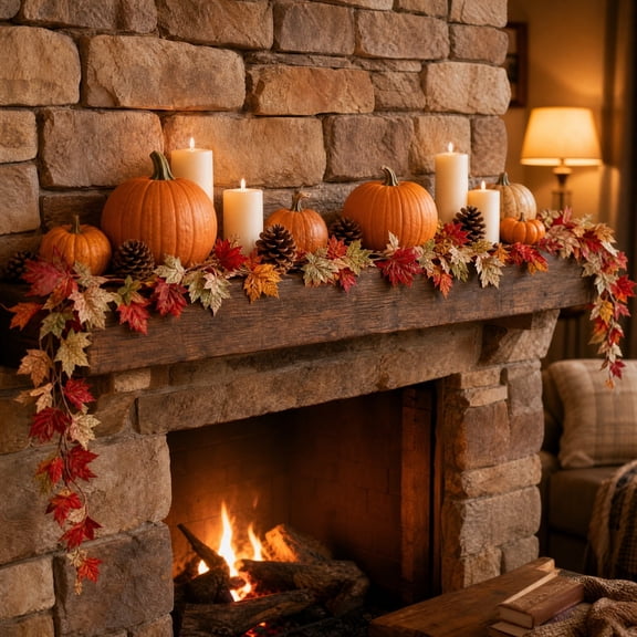 Artificial Maple Leaf Garland, Flexible Autumn Foliage Vine, Thanksgiving Harvest Decor for Mantel, Door and Wall Hanging