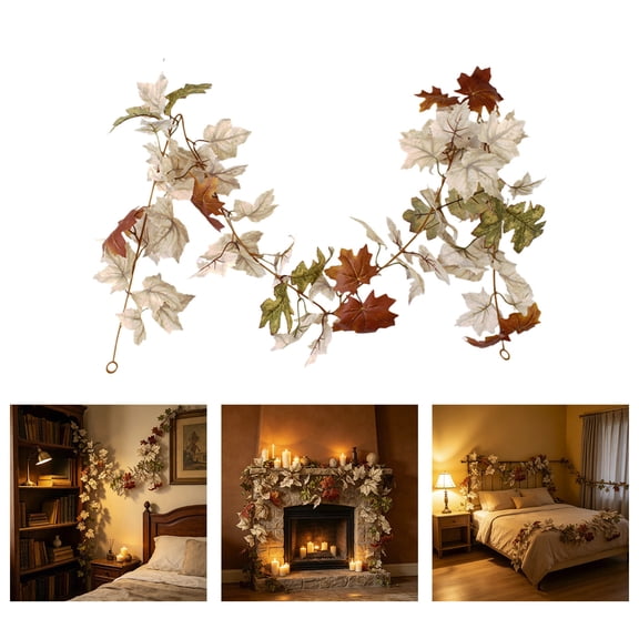 Artificial Maple Leaf Garland Hanging Vine Decor Accent,Seasonal Fall Foliage Home Thanksgiving Wedding Styling Piece,Living Room Wall Window Entryway Decoration Ornament