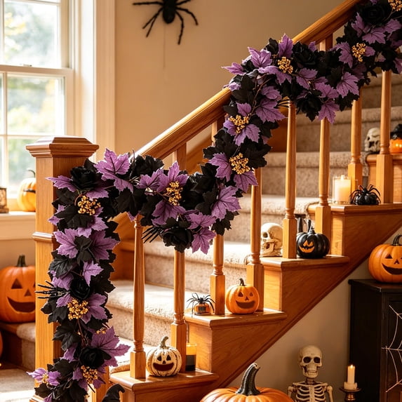 Artificial Maple Leaf Garland, Home Window Hanging Vine Decor With ...