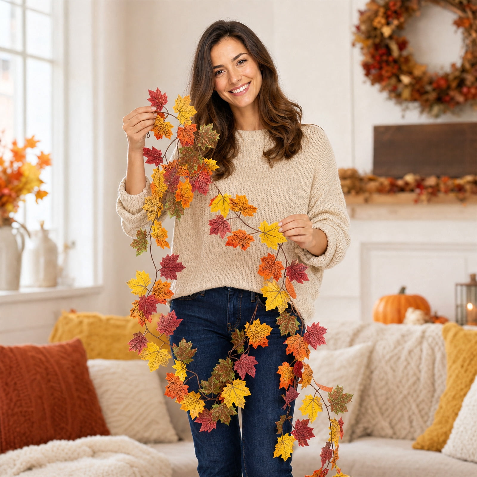 Vine Display Artificial Maple Leaf Garland for Thanksgiving Fall Decor, Flexible ...