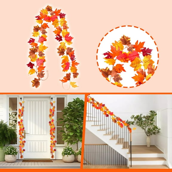Artificial Maple Leaf Garland with Colorful Fall Foliage for Christmas Decorations, Autumn Wreath, Holiday Home and Door Decor