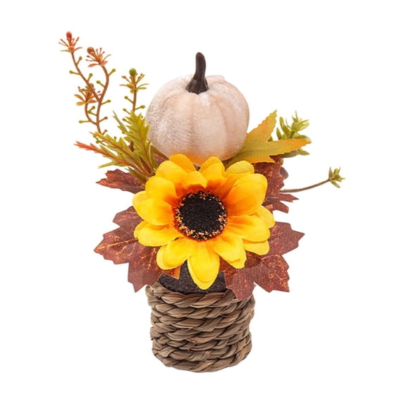 Artificial Maple Leaf Mini Potted Plants With Pumpkin Accents, Fall Greenery For Desktop And Indoor Decor, Faux Autumn Arrangement For Home Display