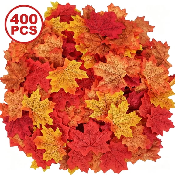 Artificial Maple Leaf, Mixed Fall Autumn Fake Leaves, Fall Decor for Crafts Thanksgiving Halloween Wedding, 400Pcs