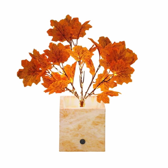 Artificial Maple Leaf Night Light, Fall Maple Tree Potted Plant with Lights, Faux Autumn Foliage Table Lamp with Pot for Thanksgiving Indoor Mantel Bedroom Home Decor