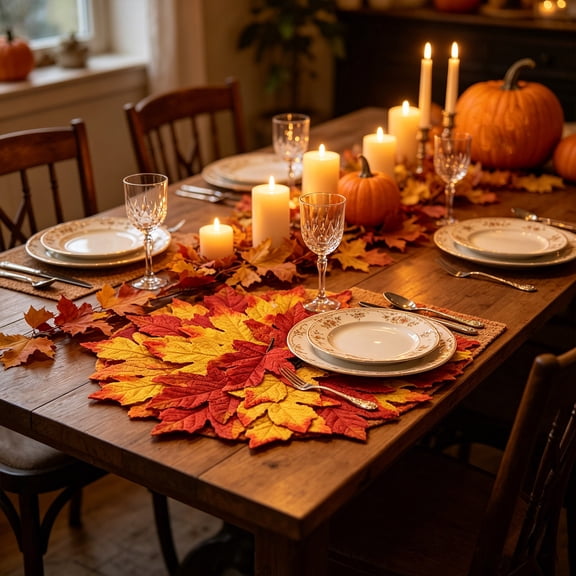 Artificial Maple Leaf Placemat, Fall Harvest Table Decor, Thanksgiving Halloween Autumn Leaf Centerpiece Mat for Dining Table Coffee Table Kitchen Party Decoration, 14.96 Inch