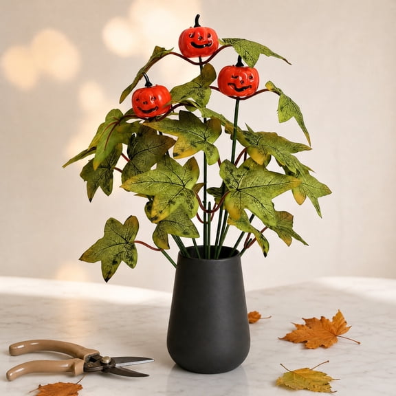 Artificial Maple Leaf Pumpkin Pick Stems,13.3 in Bendable Iron Wire Fall Foliage Branch for Tabletop Mantel Vase,Halloween Thanksgiving Home Decor