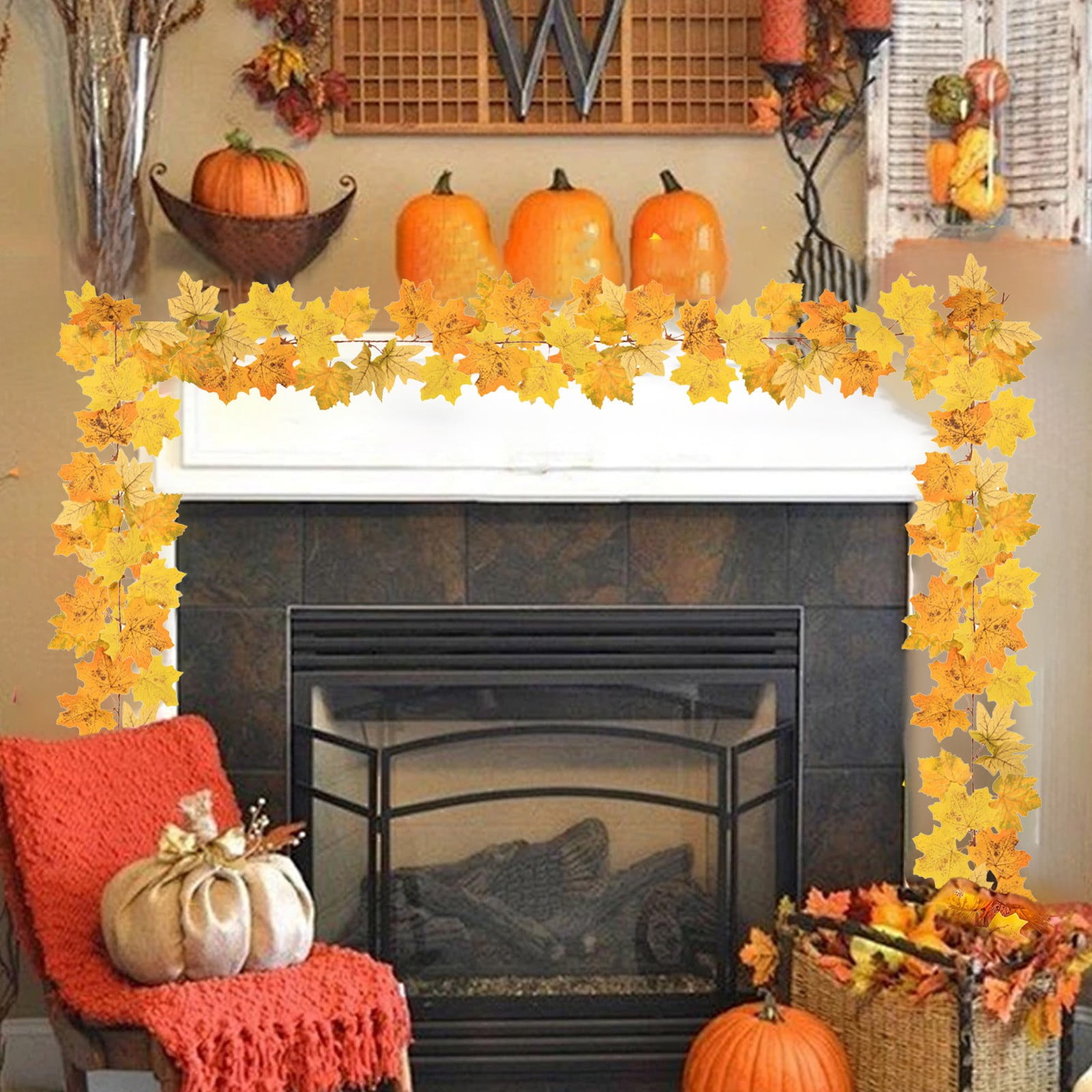 Artificial Maple Leaf Rattan Garland | Fall Home Decor | Realistic ...