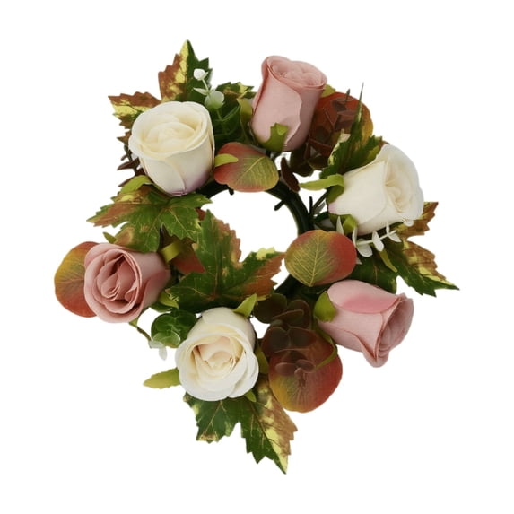 Artificial Maple Leaf Rose Candle Ring Wreath 4 Pack 6 Inch Faux Fall Floral Candle Holder for Autumn Thanksgiving Harvest Home Table Decor Multi Color