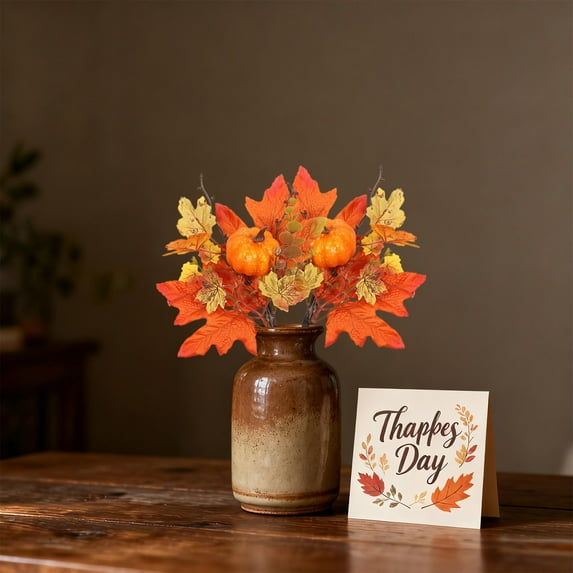 Artificial Maple Leaf Sprig, Fall Thanksgiving Halloween Decor, Realistic Plastic Leaves for Tabletop Centerpiece Party Decor(A)