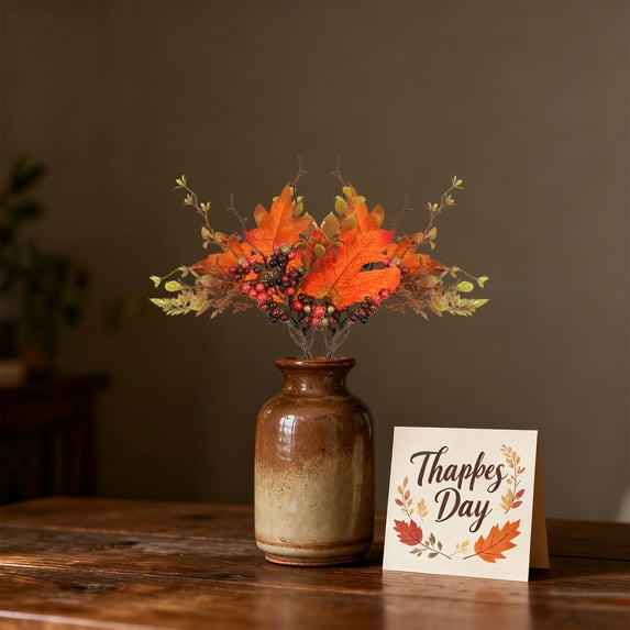 Artificial Maple Leaf Sprig, Fall Thanksgiving Halloween Decor, Realistic Plastic Leaves for Tabletop Centerpiece Party Decor(B)