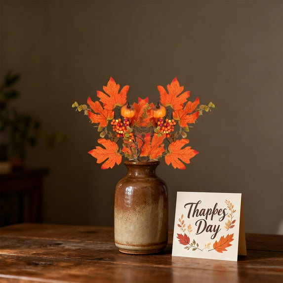 Artificial Maple Leaf Sprig, Fall Thanksgiving Halloween Decor, Realistic Plastic Leaves for Tabletop Centerpiece Party Decor(E)