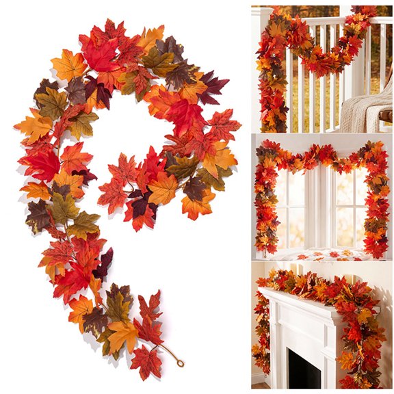 Artificial Maple Leaf Thanksgiving Arch Wreath, Woven Rattan Branch with Orange Red Gold Gradient, Fireplace Mantel Door Window Stair Railing Decor, 68.89", Lazyguy