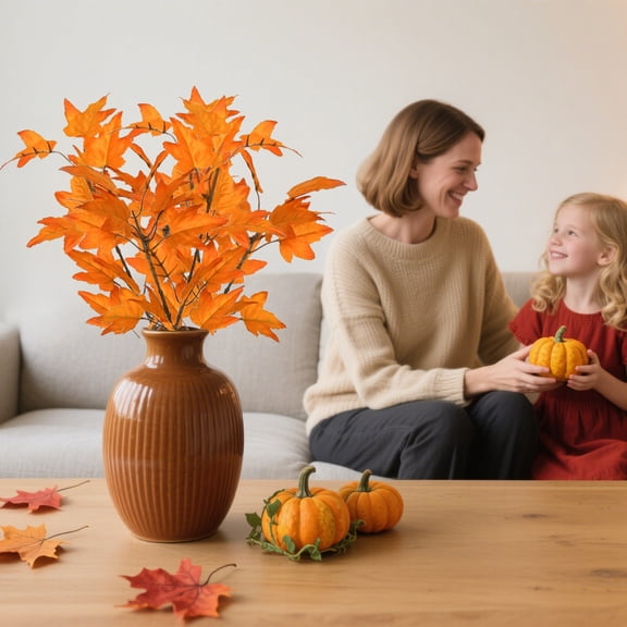 Artificial Maple Leaf Twig - Faux Fall Foliage Bough for Thanksgiving Interior, Periodic Counter Centerpiece & Vase Arrangement
