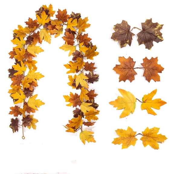 Artificial Maple Leaf Vine, Fall Thanksgiving Home Party Decor Wreath for Front Door Fireplace, 68.9 Inch