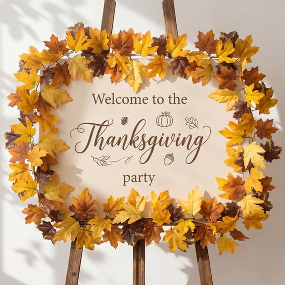 Artificial Maple Leaf Wreath 78.7 Inch Fall Thanksgiving Home Party Garland Decor,D