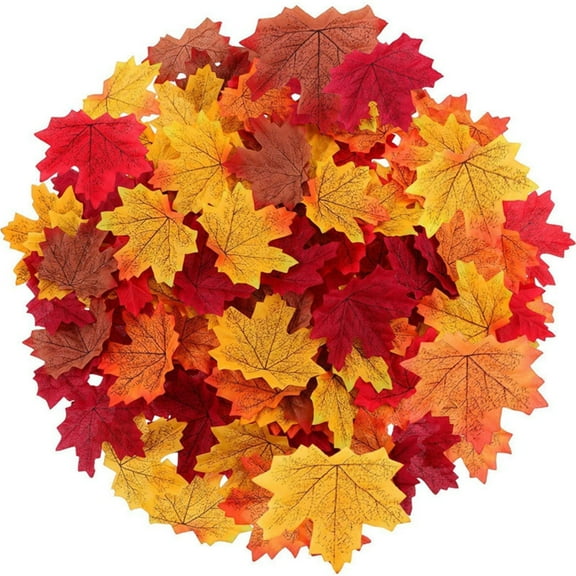 Artificial Maple Leaves 50 Pack, 3 Inch Faux Fall Leaves for Thanksgiving Table Decor, Autumn Leaf Decorations for Wedding Parties Crafts and Event Displays