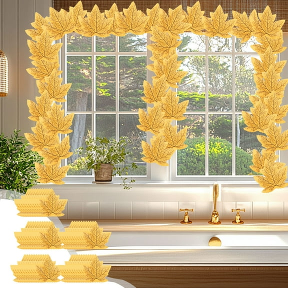 Artificial Maple Leaves - 50 Piece Set For Autumn Wedding Thanksgiving Or Halloween Seasonal Decoration