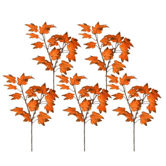 Artificial Maple Leaves Autumn Decor Set of 5 Faux Fall Foliage Stems for Harvest Festival Floral Arrangements and Home Table Settings 16 Inch Autumn Brown