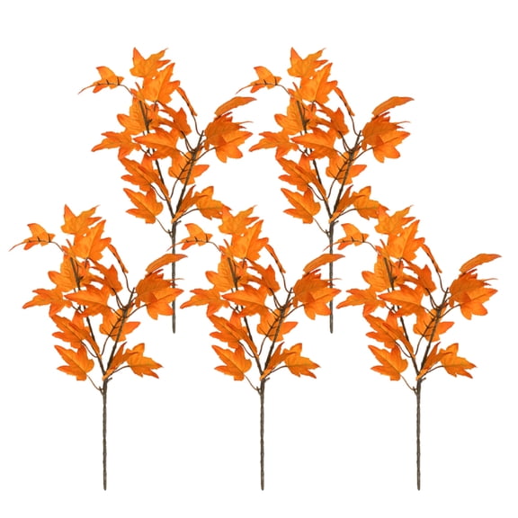 Artificial Maple Leaves Autumn Decor Set of 5 Faux Fall Foliage Stems for Harvest Festival Floral Arrangements and Home Table Settings 16 Inch Autumn Red