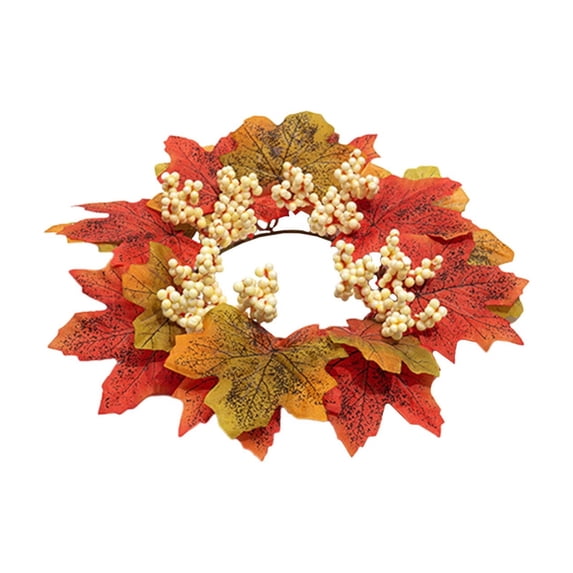 Artificial Maple Leaves and Berries Candle Rings, 11" Wide Autumn Wreaths, Fall Candle Holders, Farmhouse Thanksgiving Candle Holder Wreaths, Wedding Centerpiece Table Door, Halloween Decoration